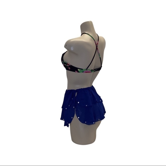 Zuliana Size Small Blue Bedazzled Ruffle Side Tie Skirt. Made in USA. New W/Tags - Picture 2 of 4